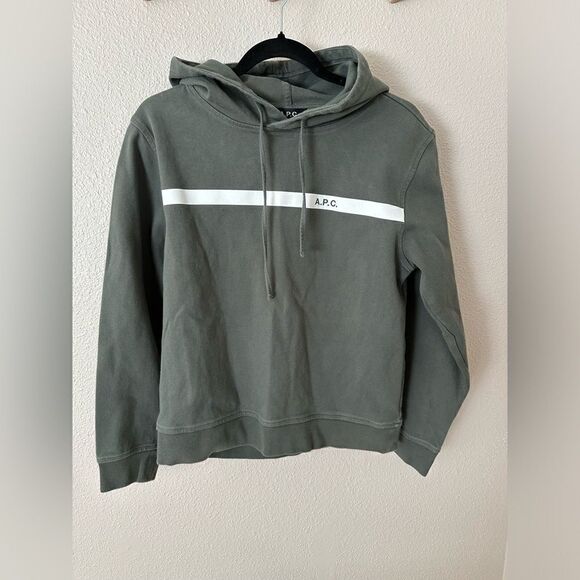 A.P.C. Logo Stripe Hooded Sweatshirt Sz. XS - Picture 2 of 8